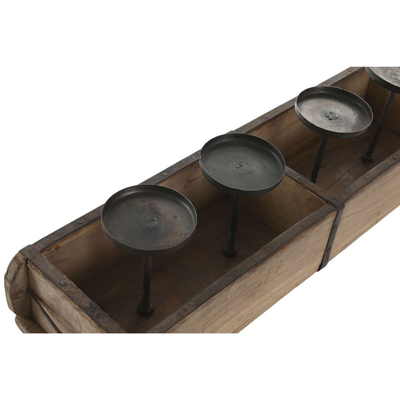 Image secondaire de Bougeoir Home ESPRIT Naturel Fer Teck 60 x 15 x 14 cm