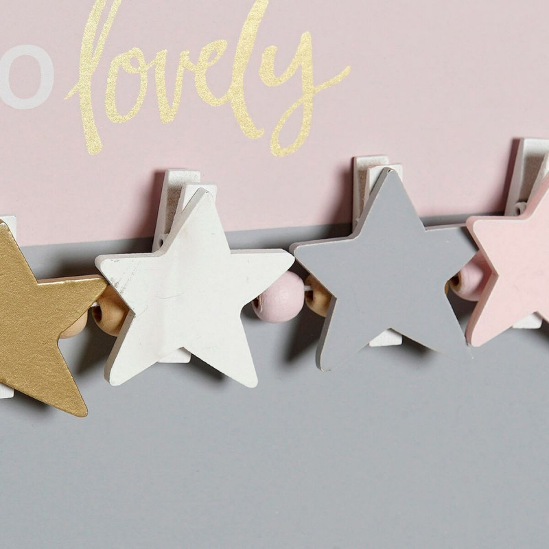 Image secondaire de Cadre Photos avec Pinces DKD Home Decor Hello Lovely Bois MDF Etoiles 40 x 1 x 24 cm