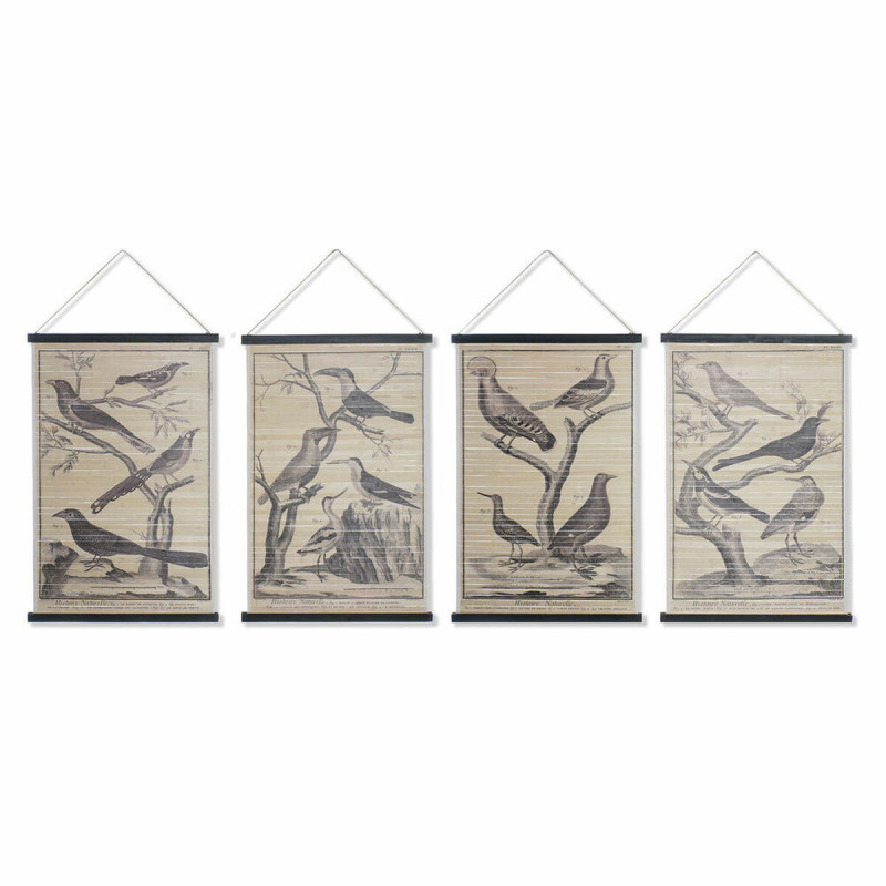 Toile DKD Home Decor Oiseaux 60 x 2 x 90 cm Cottage (4 Pièces)