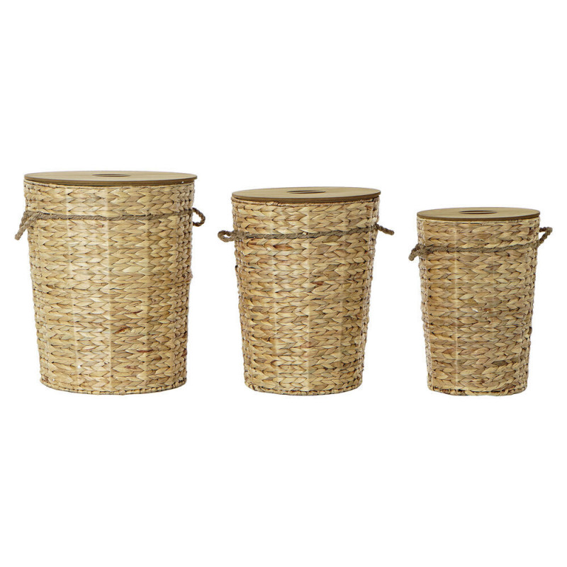 Set de basket DKD Home Decor Marron Clair 44 x 44 x 54 cm Bois Métal 3 Pièces