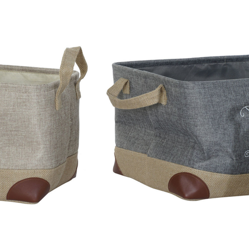 Image secondaire de Set de basket DKD Home Decor Beige Gris Marron Clair 40 x 30 x 24 cm Polyester Bois 3 Pièces (3 Unités)