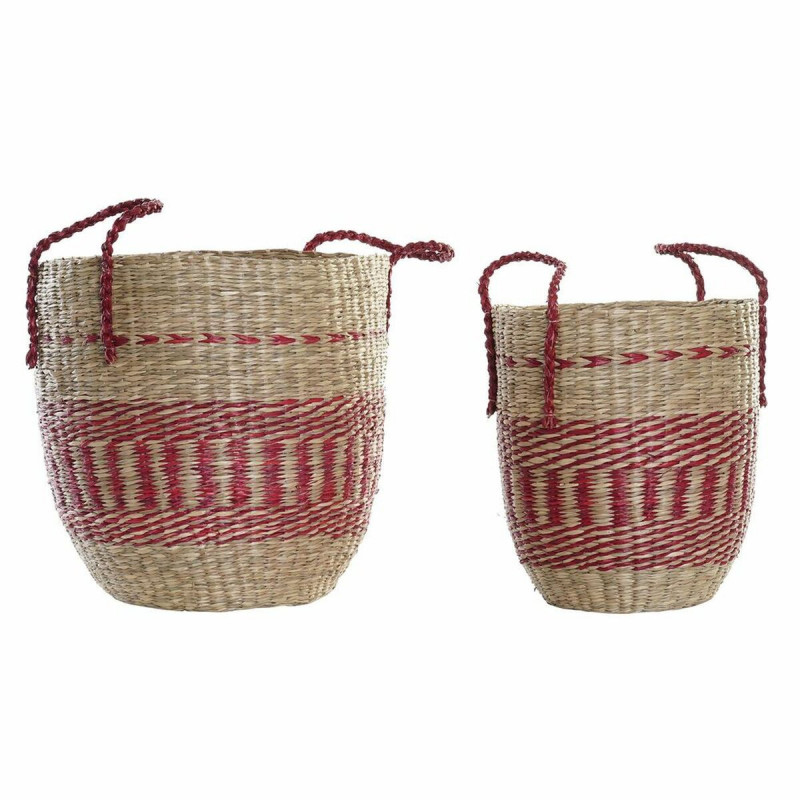 Set de basket DKD Home Decor Naturel Rouge Herbier marin (2 pcs) (34 x 34 x 40 cm)