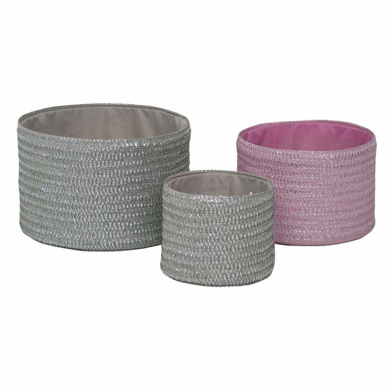 Set de basket DKD Home Decor Gris Rose polypropylène 27 x 27 x 17 cm