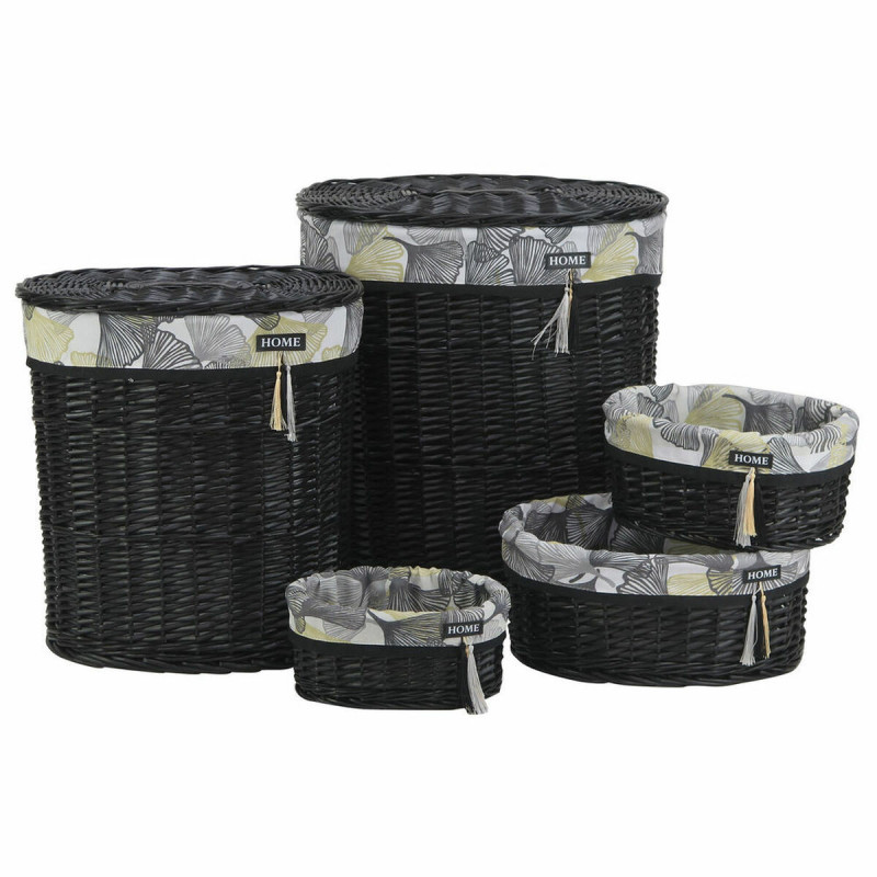 Set de basket DKD Home Decor Noir Multicouleur osier 51 x 37 x 56 cm 5 Pièces