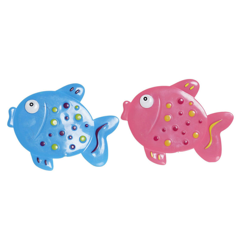 Tapis de bain DKD Home Decor 13 x 1 x 10,5 cm Bleu Rose Enfant PVC Poisson (2 Unités)