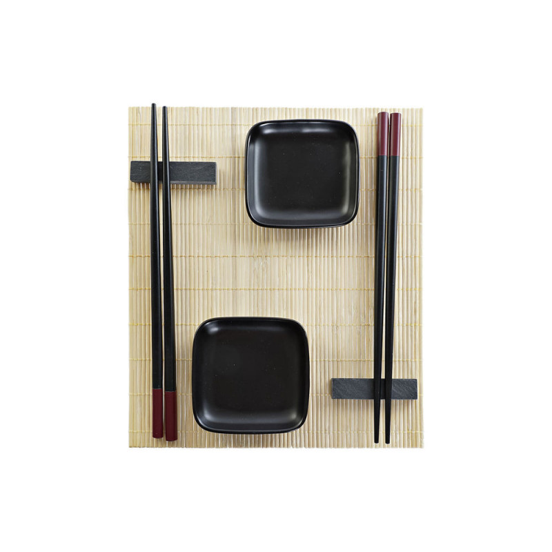 Set de sushi DKD Home Decor Noir Naturel Métal Bambou Grès Oriental 30 x 40 cm 27,8 x 17,8 x 3 cm (7 Pièces) (27,8 x 17,8 x 3 cm)