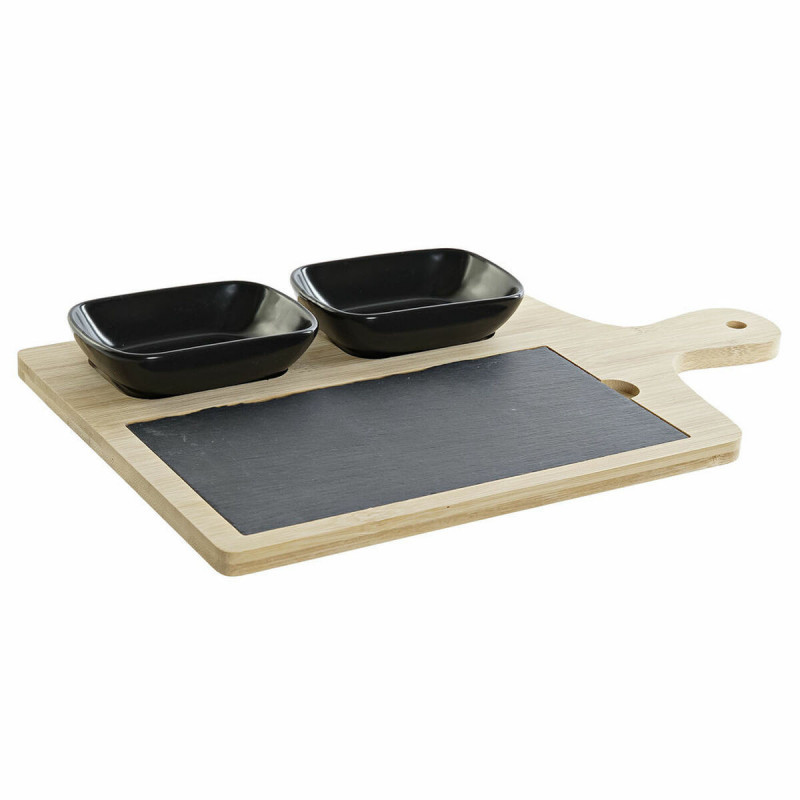 Image secondaire de Ensemble à apértif DKD Home Decor Noir Naturel Bambou Plastique Grès Ardoise Cottage 33 x 19,7 x 3,5 cm (4 pcs)