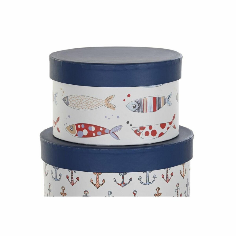 Image secondaire de Jeu de Caisses de Rangement Empilables DKD Home Decor Marin Rayures Blanc Blue marine Carton (37,5 x 37,5 x 18 cm)