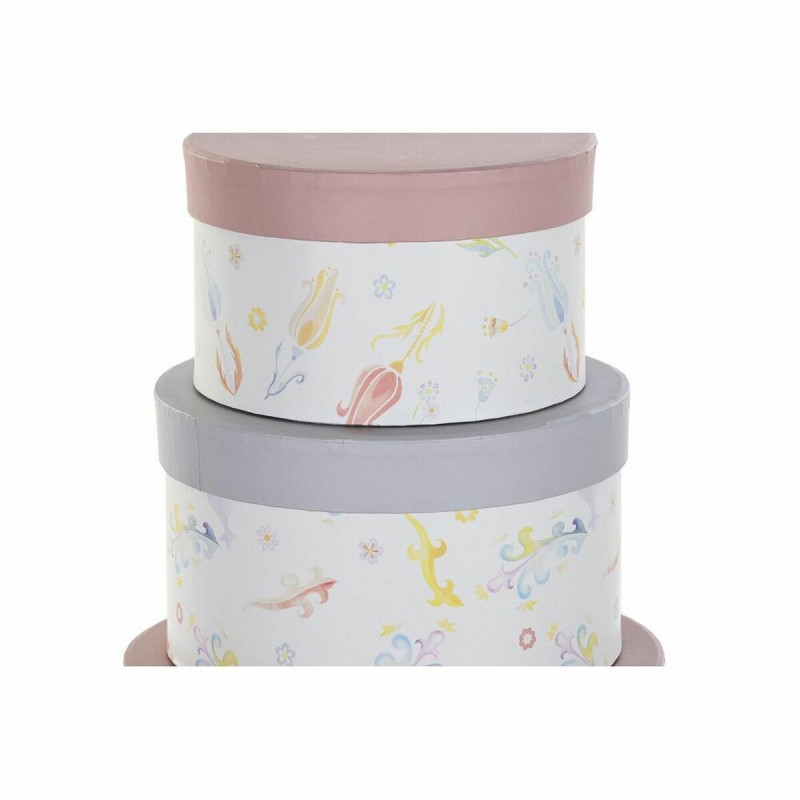 Image secondaire de Jeu de Caisses de Rangement Empilables DKD Home Decor Fleurs Rayures Bleu Lila Blanc Multicouleur Carton (37,5 x 37,5 x 18 cm)