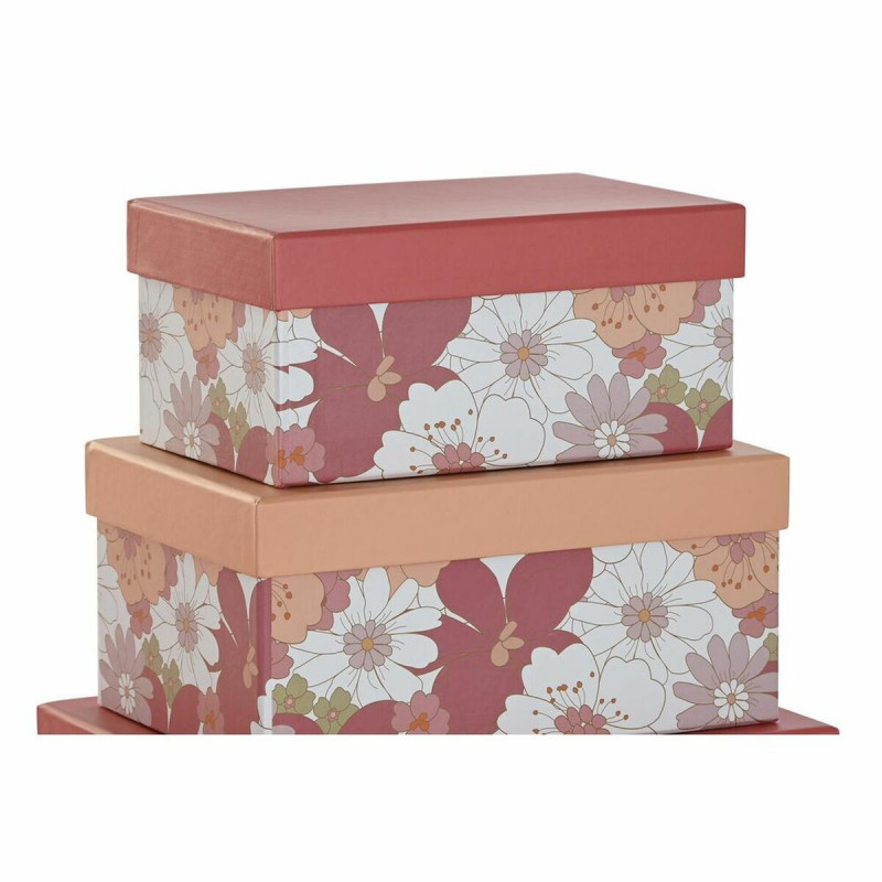 Image secondaire de Jeu de Caisses de Rangement Empilables DKD Home Decor Fuchsia Blanc Pêche Carton (43,5 x 33,5 x 15,5 cm)