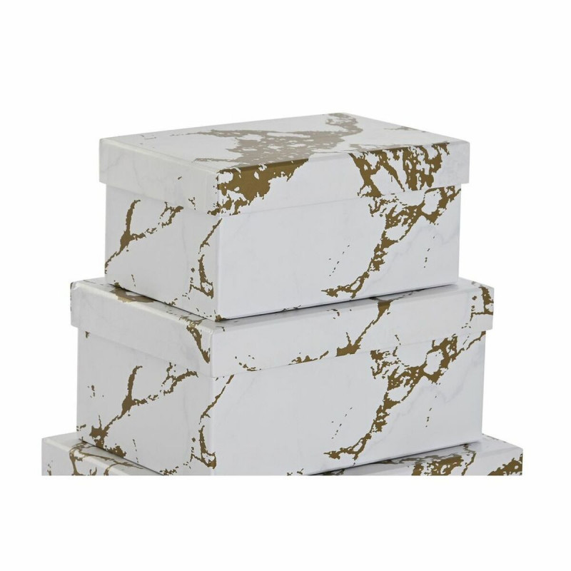 Image secondaire de Jeu de Caisses de Rangement Empilables DKD Home Decor Doré Blanc Carton (43,5 x 33,5 x 15,5 cm)