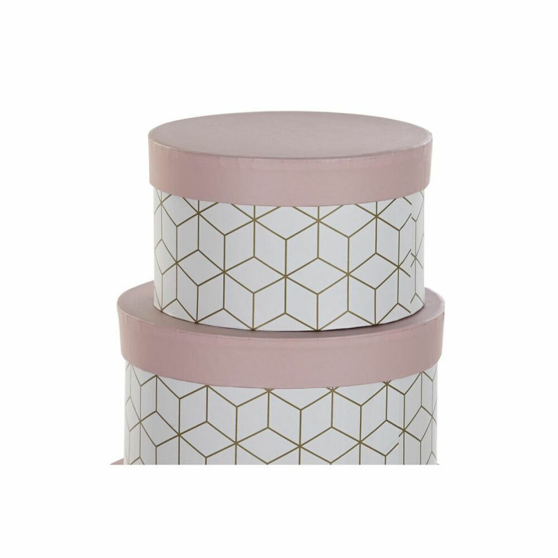 Image secondaire de Jeu de Caisses de Rangement Empilables DKD Home Decor Rond Rose Carton