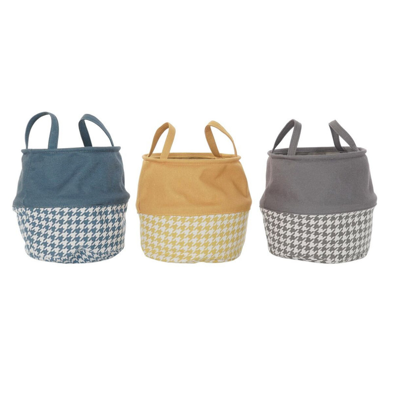 Panier à linge DKD Home Decor Pied de coq Jaune Gris Gris foncé 28 x 28 x 28 cm (3 Unités)