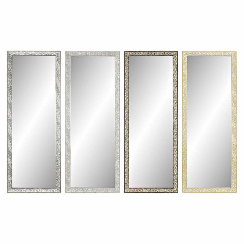 Miroir mural DKD Home Decor 36 x 2 x 95,5 cm Verre Naturel Gris Marron Blanc polystyrène Tropical Feuille d'une plante (4 Pièces)