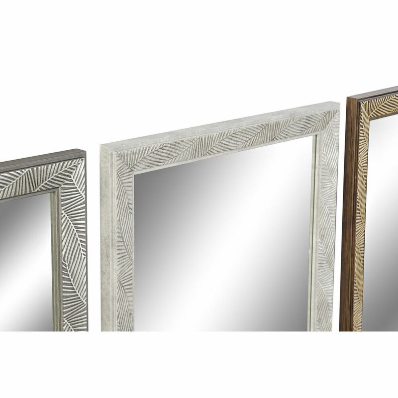 Image secondaire de Miroir mural DKD Home Decor 36 x 2 x 95,5 cm Verre Naturel Gris Marron Blanc polystyrène Tropical Feuille d'une plante (4 Pièces)