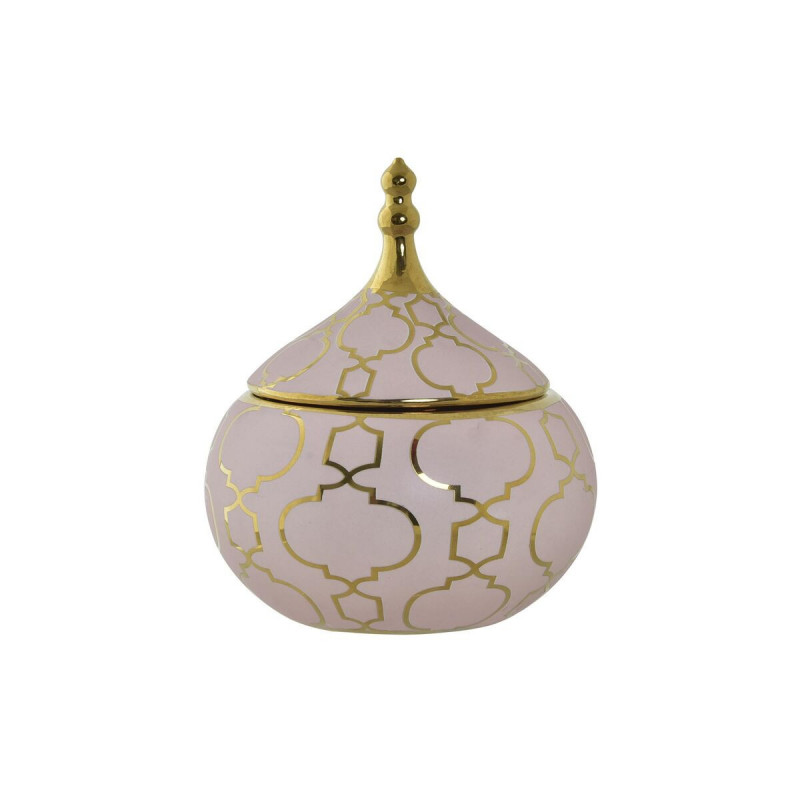 Boîte à bijoux DKD Home Decor Porcelaine Rose Doré 14 x 14 x 17 cm