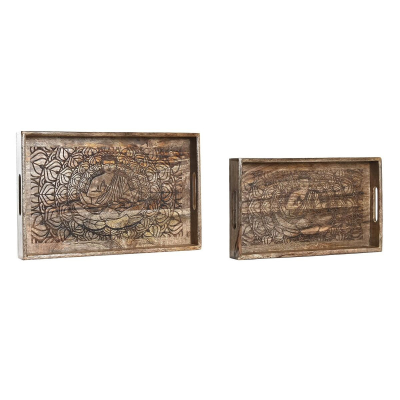 Image secondaire de Jeux de plateaux DKD Home Decor 2 Unités Marron Brun foncé Bois de manguier (2 Unités)