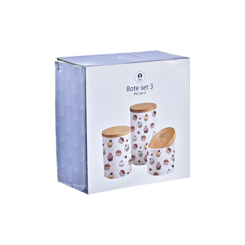 Image secondaire de Set de 3 Boites DKD Home Decor Naturel Blanc Multicouleur Bambou Grès 10 x 10 x 17 cm Cupcake