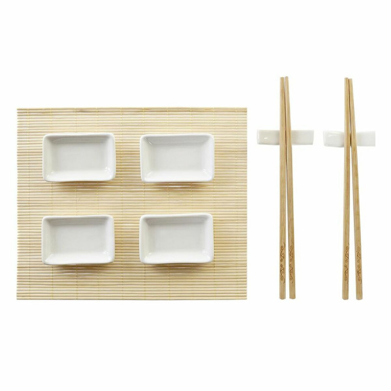 Set de sushi DKD Home Decor Naturel Blanc Bambou (28 x 22 x 2,5 cm)