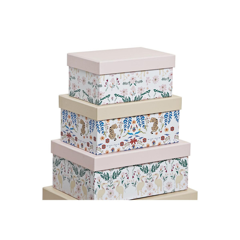 Image secondaire de Jeu de Caisses de Rangement Empilables DKD Home Decor animaux Fleurs Carton (43,5 x 33,5 x 15,5 cm)