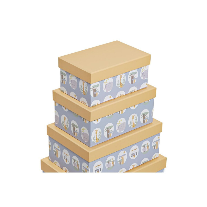 Image secondaire de Jeu de Caisses de Rangement Empilables DKD Home Decor animaux Bleu Carton (43,5 x 33,5 x 15,5 cm)