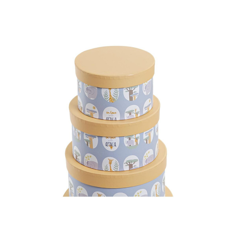 Image secondaire de Jeu de Caisses de Rangement Empilables DKD Home Decor animaux Rond Bleu Carton (37,5 x 37,5 x 18 cm)