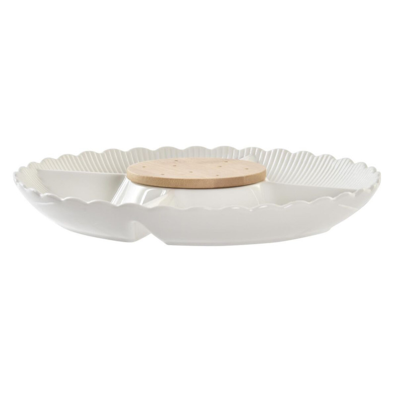 Plateau apéritif DKD Home Decor 25,5 x 25,5 x 3 cm Naturel Porcelaine Blanc