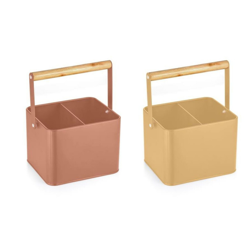 Range-Couverts DKD Home Decor 18 x 15,5 x 24 cm Métal Terre cuite Jaune Vintage Pin (2 Unités)