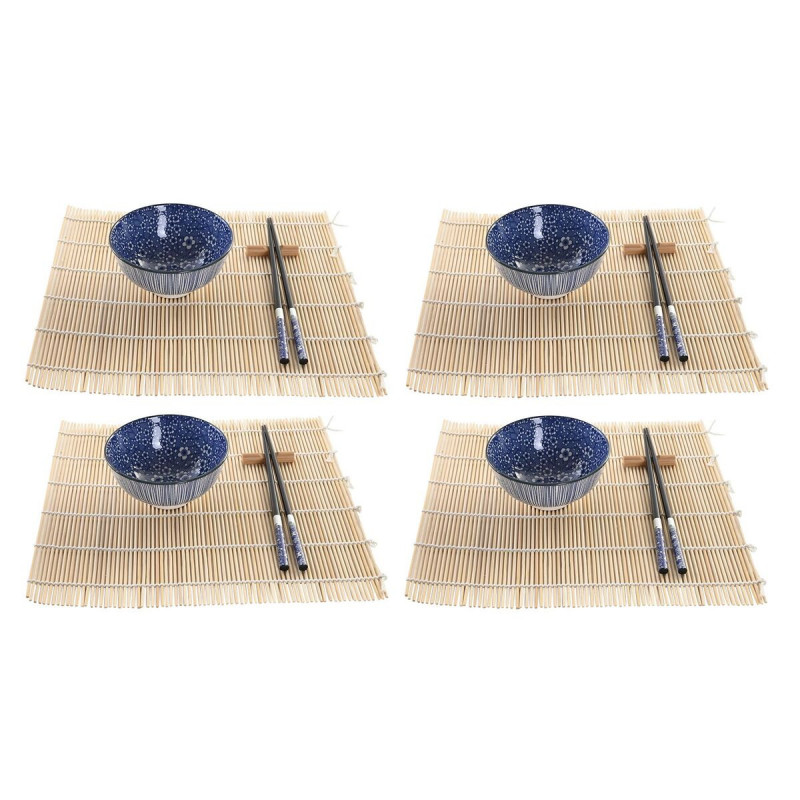 Set de sushi DKD Home Decor 14,5 x 14,5 x 31 cm Noir Bleu Grès Oriental (16 Pièces)