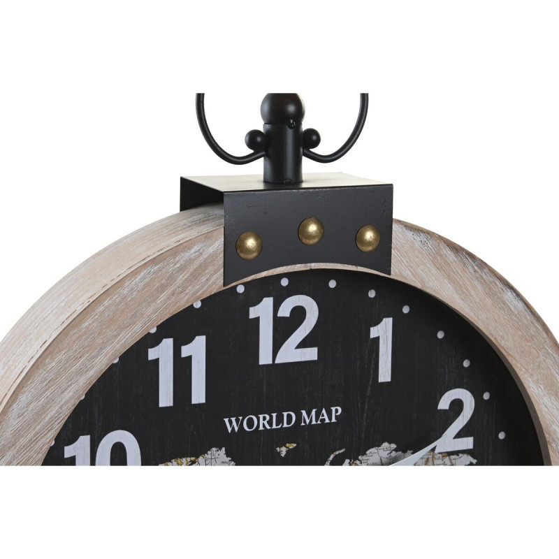 Image secondaire de Horloge Murale DKD Home Decor 40 x 6,5 x 46 cm Noir Marron Fer Vintage Bois MDF Mappemonde (2 Unités)