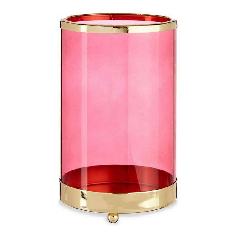 Bougeoir Rose Doré Cylindre Métal verre (12,2 x 19,5 x 12,2 cm)