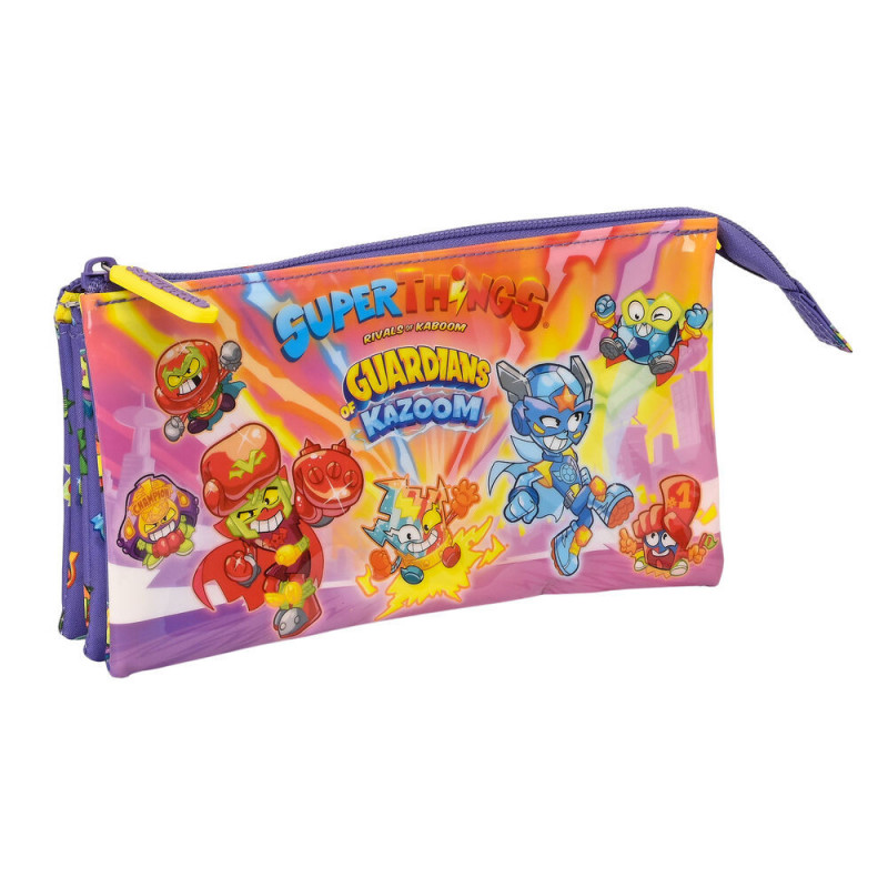 Trousse Fourre-Tout Triple SuperThings Guardians Of Kazoom Jaune Violet 22 x 12 x 3 cm