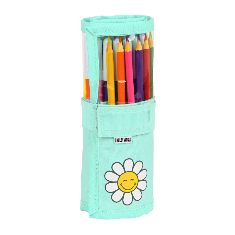 Trousse Scolaire avec Accessoires Smiley Summer fun Enveloppante Turquoise (27 Pièces)