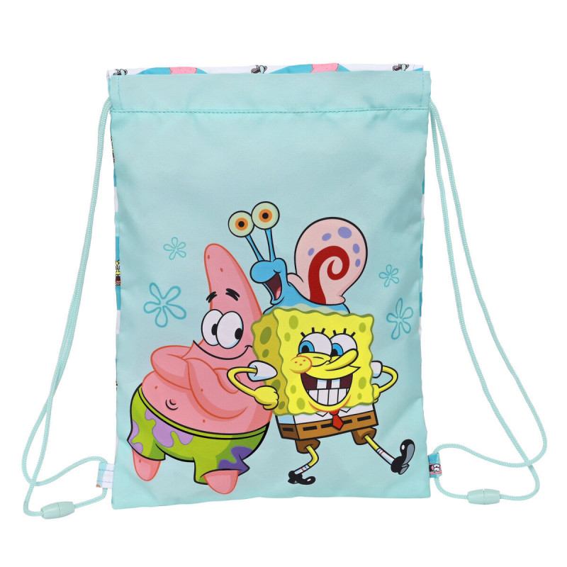 Sac à dos serré par des ficelles Spongebob Stay positive Bleu Blanc (26 x 34 x 1 cm)