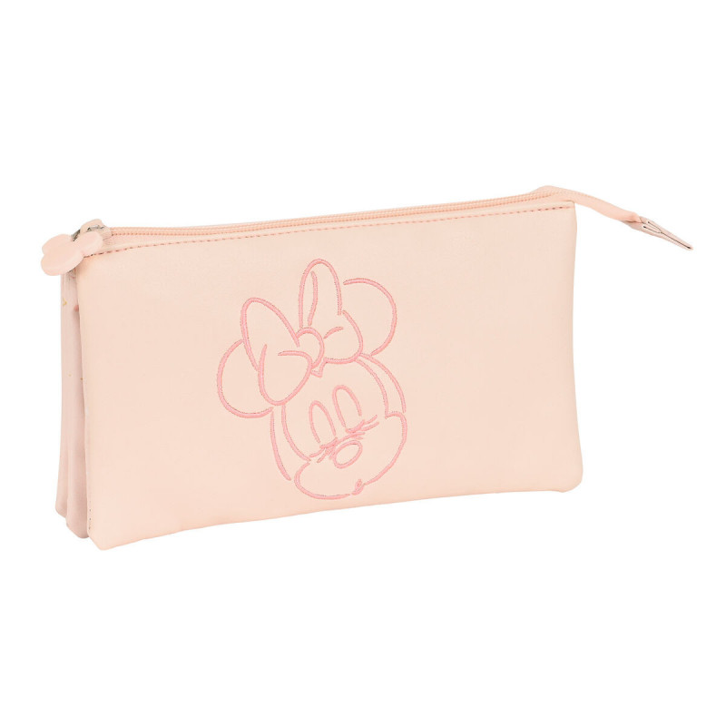 Trousse Fourre-Tout Triple Minnie Mouse Baby Rose (22 x 12 x 3 cm)