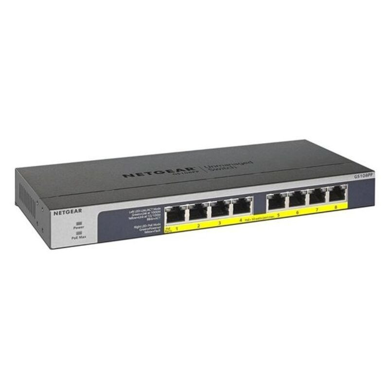 Netgear GS108PP Non-géré Gigabit Ethernet (10/100/1000) Connexion Ethernet, supportant l'alimentation via ce port (PoE) Noir