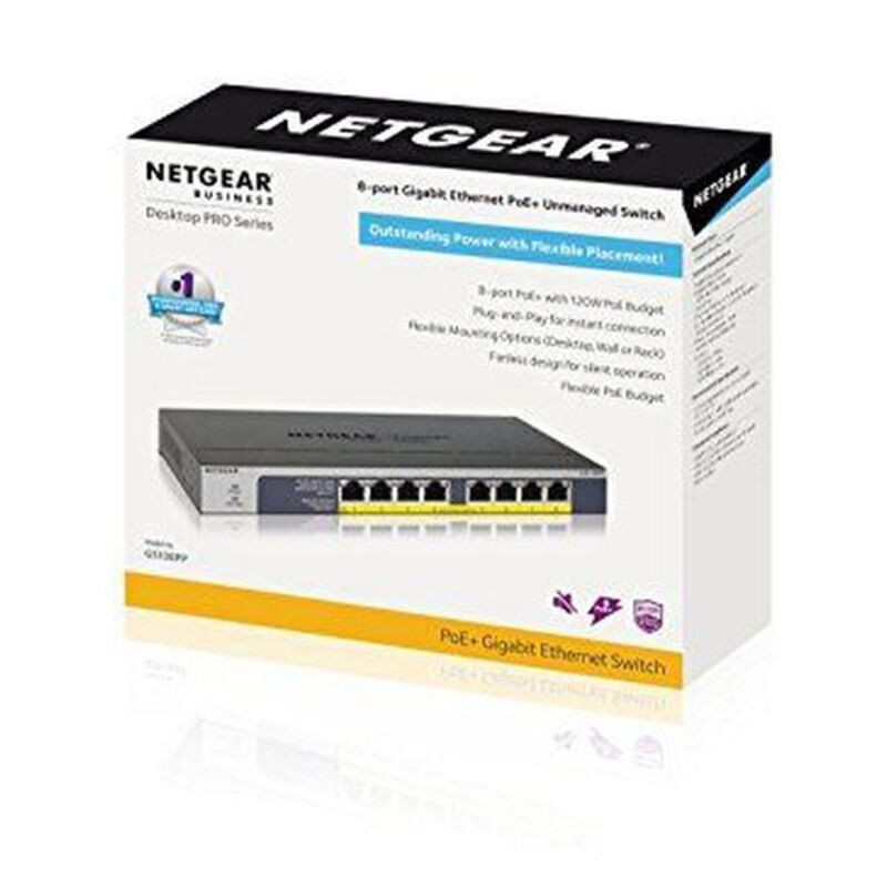 Image secondaire de Netgear GS108PP Non-géré Gigabit Ethernet (10/100/1000) Connexion Ethernet, supportant l'alimentation via ce port (PoE) Noir