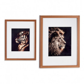 Cadre Tigre Lion Verre Bronze Contre-plaqué (33 x 3 x 43 cm) 31,99 €