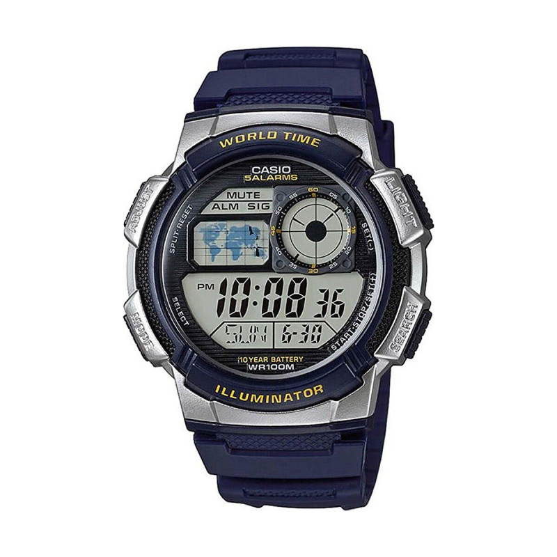 Montre Homme Casio WORLD TIME ILLUMINATOR - 5 ALARMS, 10 YEAR BATTERY Noir Gris (Ø 40 mm) (Ø 43 mm)