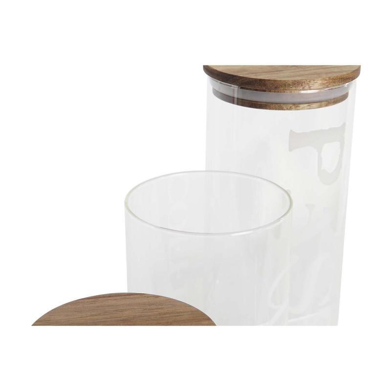 Image secondaire de Set de 3 Boites DKD Home Decor 10,2 x 10,2 x 27,7 cm Naturel Transparent Acacia Lettres Verre Borosilicaté