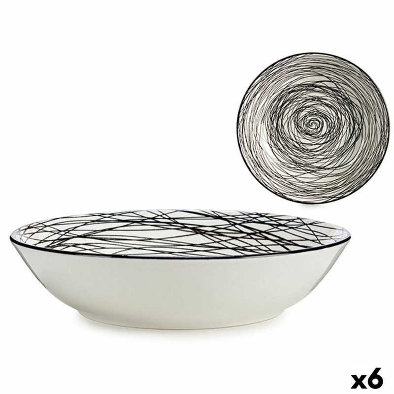 Assiette creuse Rayures Porcelaine Noir Blanc 6 Unités (20 x 4,7 x 20 cm)