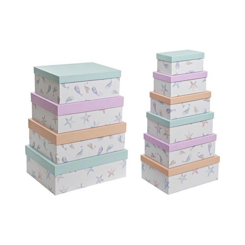 Jeu de Caisses de Rangement Empilables DKD Home Decor Marin Carton (43,5 x 33,5 x 15,5 cm)