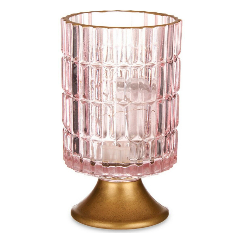 Lanterne à LED Rayures Rose Doré verre (10,7 x 18 x 10,7 cm)