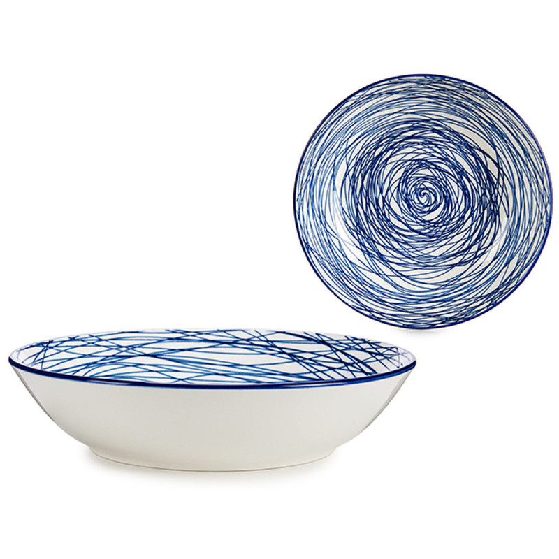 Image secondaire de Assiette creuse Rayures Porcelaine Bleu Blanc 6 Unités (20 x 4,7 x 20 cm)