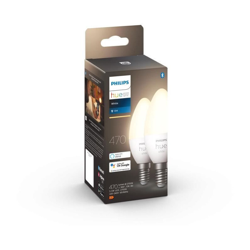 Philips Hue White Flamme - Ampoule connectée E14 - (pack de 2)