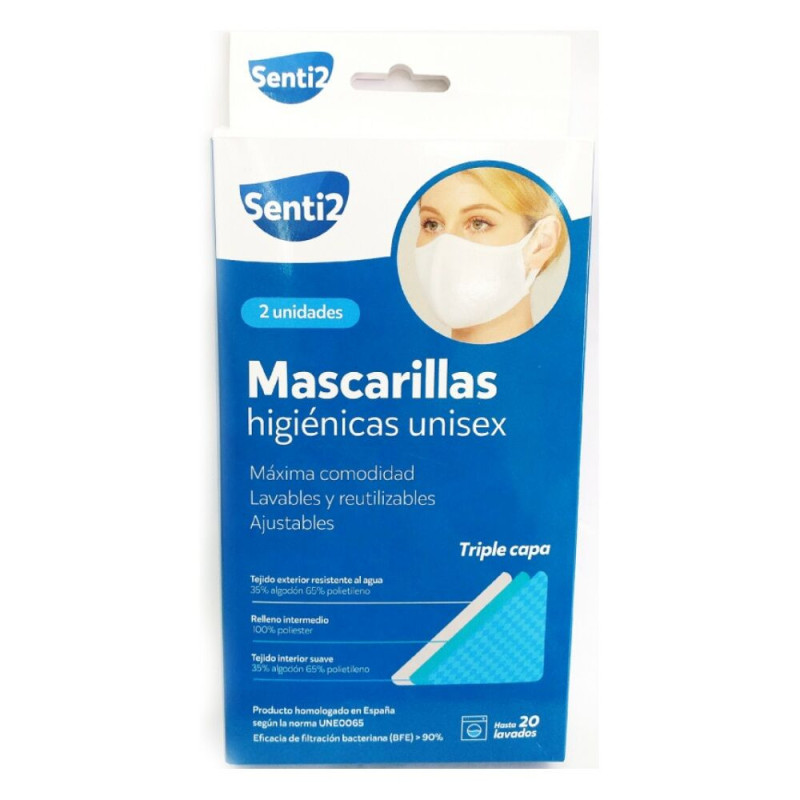 Masque en tissu hygiénique réutilisable Senti2 Blanc Adulte (2 uds)