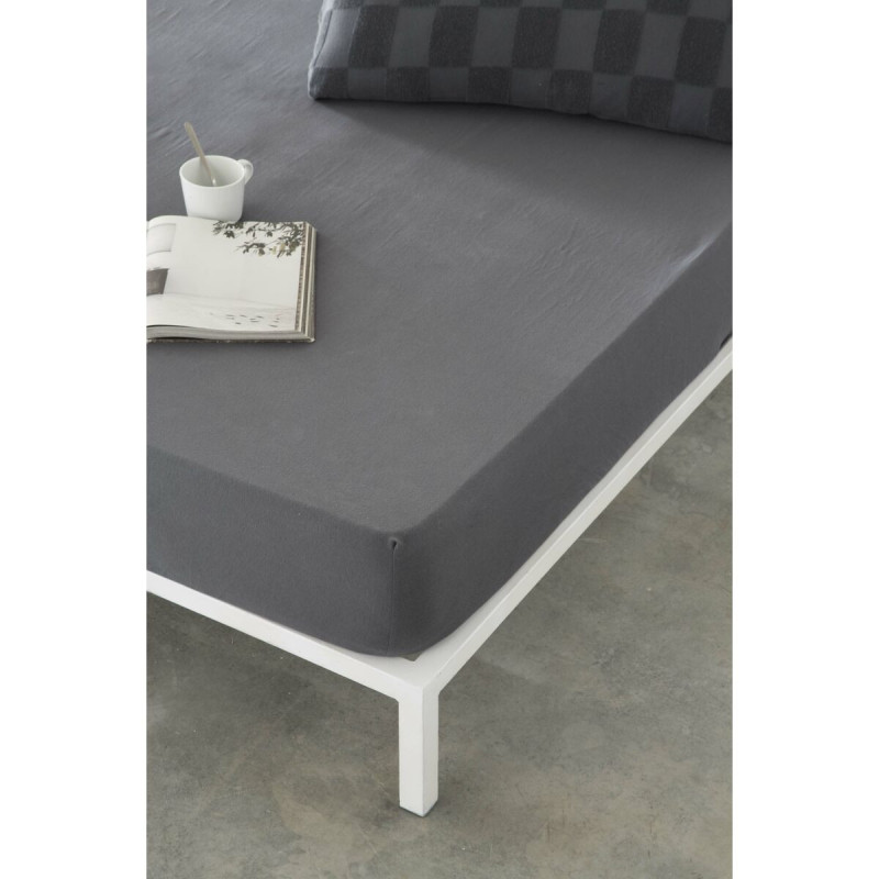 Drap housse Naturals ELBA Gris foncé 135 x 200 (Lit ½ personnes)