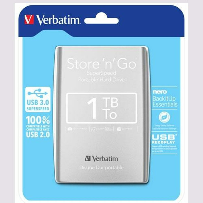 Verbatim Disque dur portable USB Store 'n' Go 3.0, 1 To, Argenté