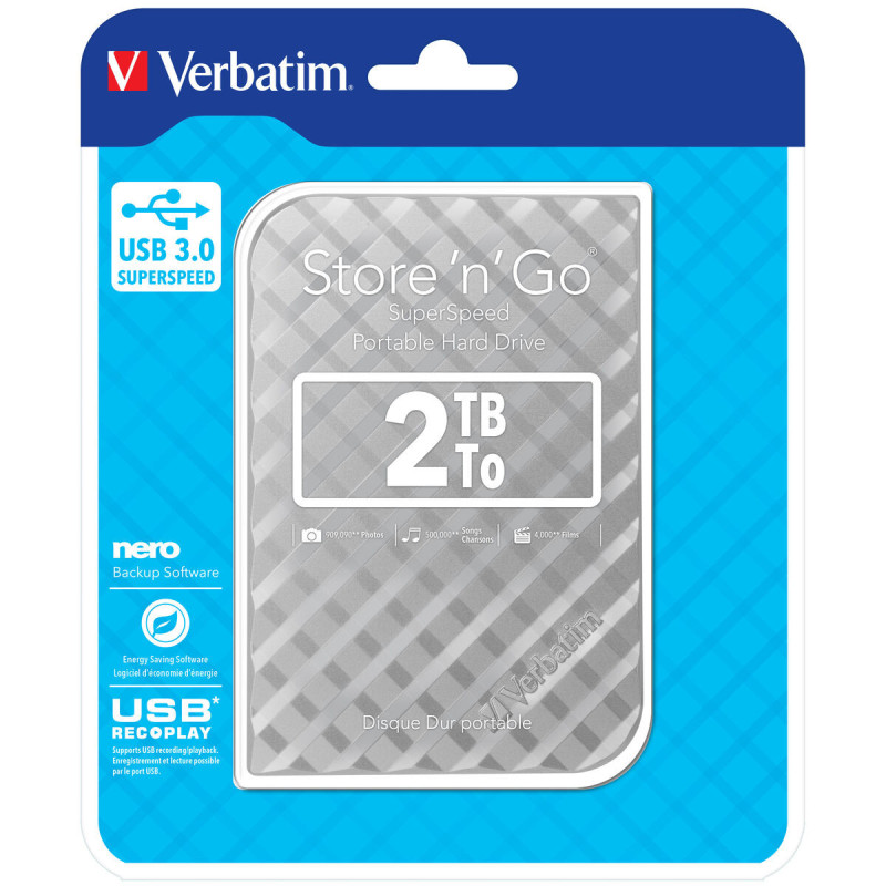 Image secondaire de Verbatim Disque dur portable USB Store 'n' Go 3.0, 2 To, Argenté