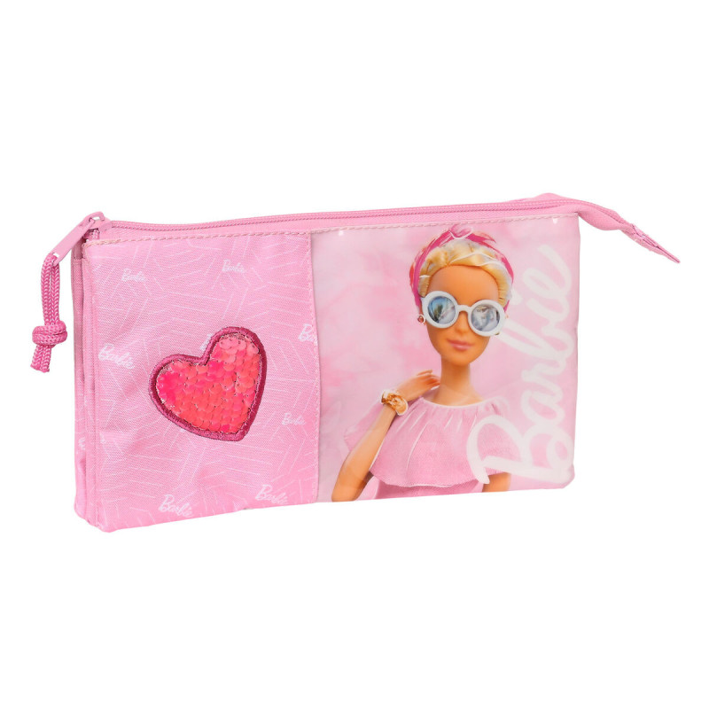 Trousse Fourre-Tout Triple Barbie Girl Rose 22 x 12 x 3 cm